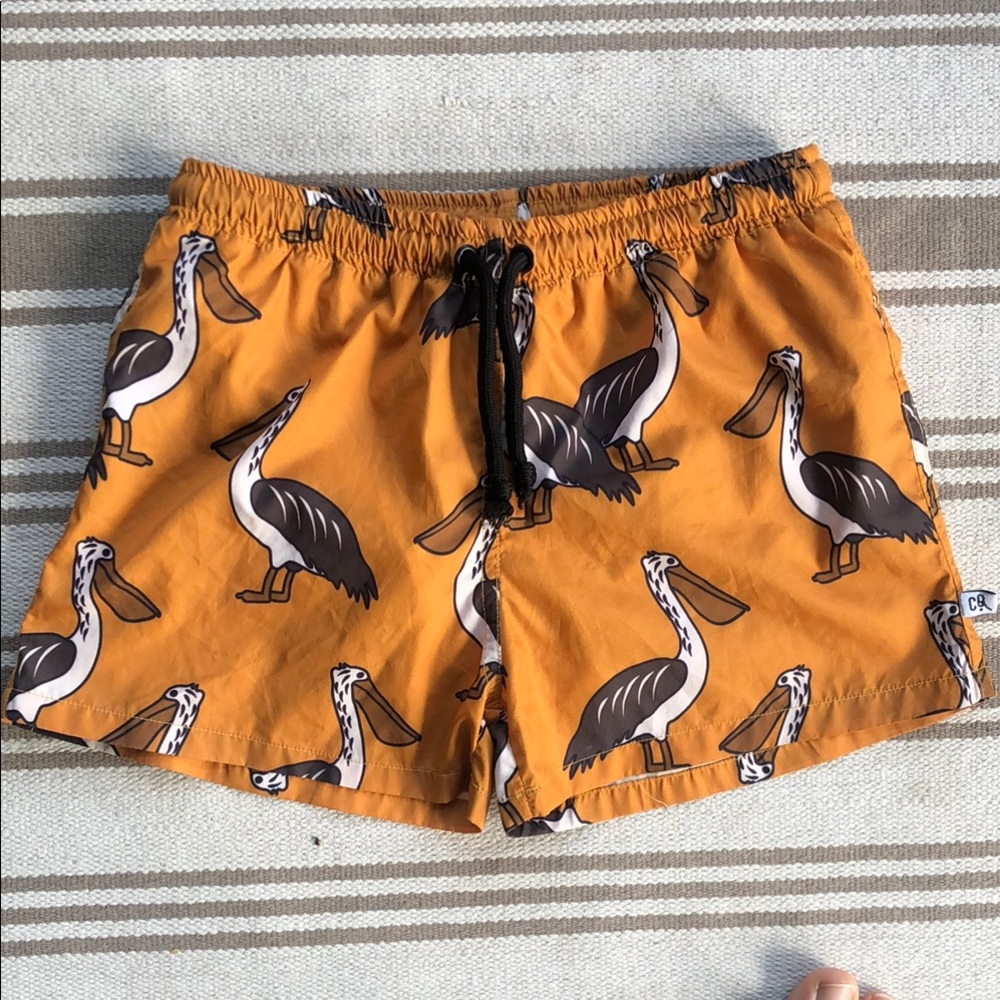 Carlijnq Kids Orange Pelican Print Swim Shorts